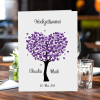 Menükarte Hochzeit Herzbaum lila