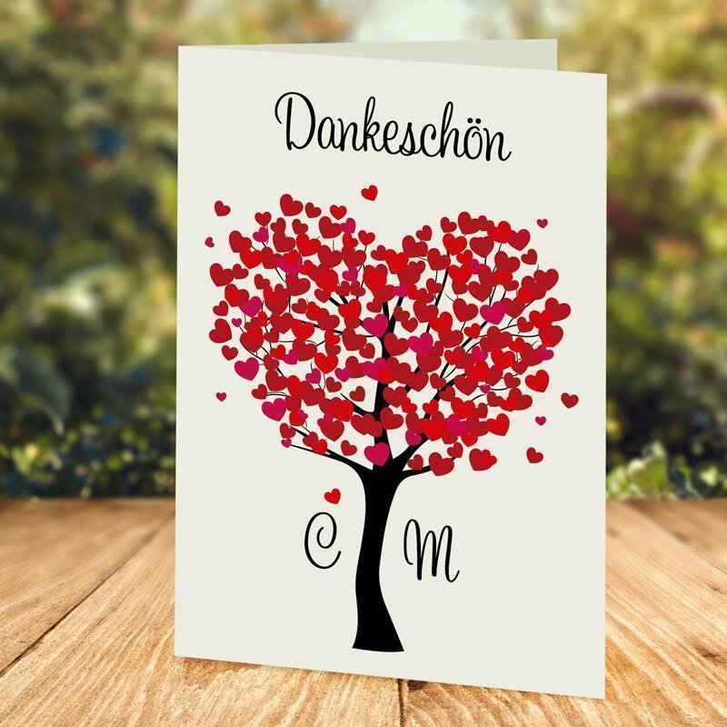 Danksagung Hochzeit Herzbaum rot