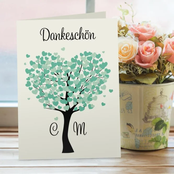 Danksagung Hochzeit Herzbaum mint