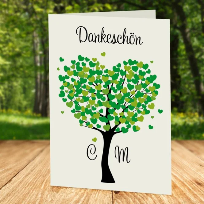 Danksagung Hochzeit Herzbaum grün