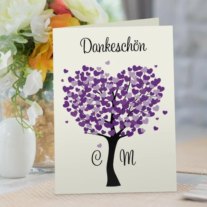 Danksagung Hochzeit Herzbaum lila