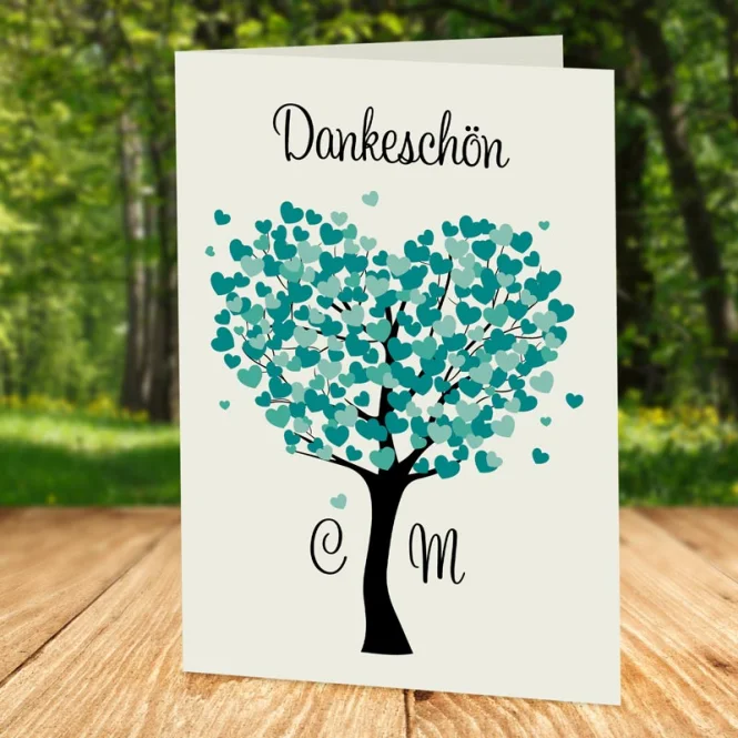 Dankeskarte Hochzeit Herzbaum petrol