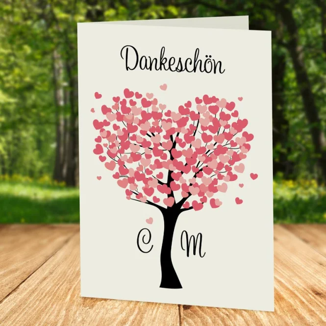 Dankeskarte Hochzeit Herzbaum rosé