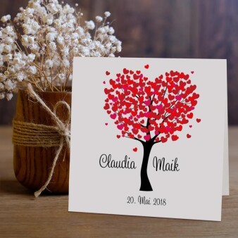 Einladungskarte Hochzeit Herzbaum rot