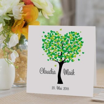 Einladungskarte Hochzeit Herzbaum grün