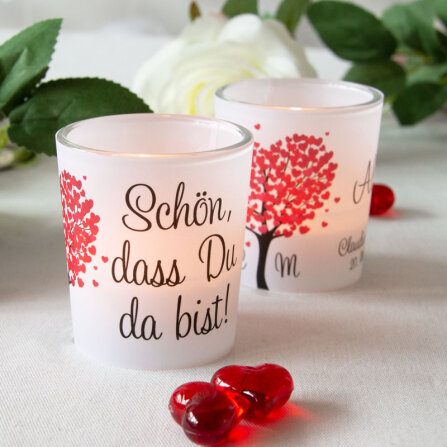 Tischkarte Windlicht Herzbaum rot "Schön, dass...