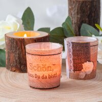 Tischkarte Windlicht Shabby Chic inkl. Glas - "Schön, dass Du da bist"