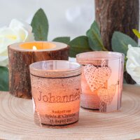 Tischkarte Windlicht Shabby Chic  inkl. Glas & Personalisierung