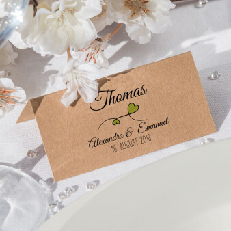 Tischkarte Hochzeit Sweet Love grün inkl. Namensdruck