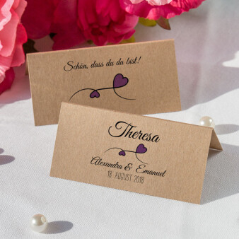Tischkarte Hochzeit Sweet Love lila inkl. Namensdruck