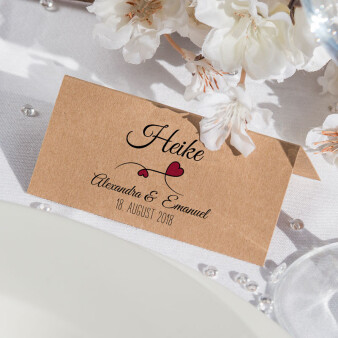 Tischkarte Hochzeit Sweet Love bordeaux inkl. Textdruck