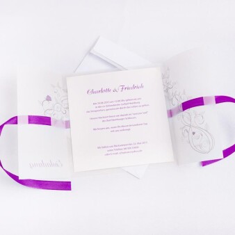 Einladungskarte Hochzeit Liebesranken lila