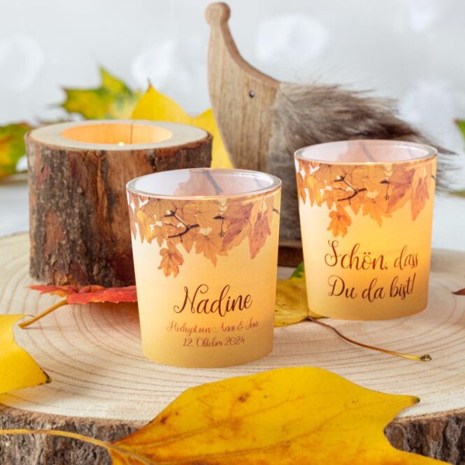 Tischkarte Windlicht Herbstlicht inkl. Glas