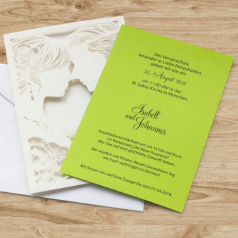 Einladungskarte Hochzeit Liebespaar grün
