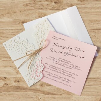 Einladungskarte Hochzeit Vintagezauber rosa