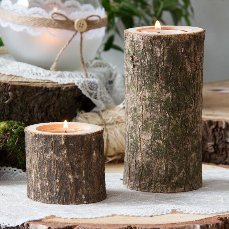 3 stück Baumstumpf Holz Kerzenhalter Teelichthalter für Hochzeitsdekoration 