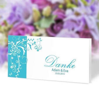 Dankeskarte Hochzeit Blumenranke türkis