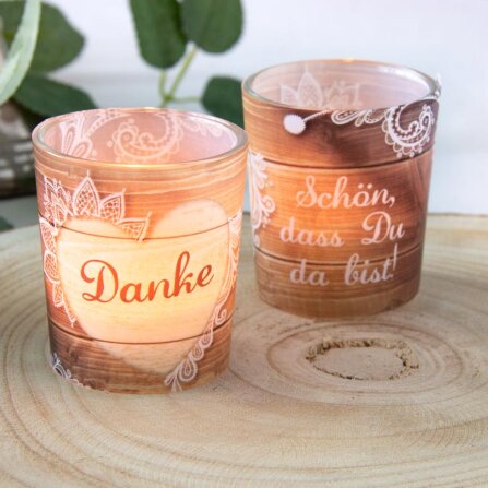 Tischkarte Windlicht Wood Style inkl. Glas...