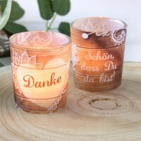 Tischkarte Windlicht Wood Style inkl. Glas "Schön, dass Du da bist"