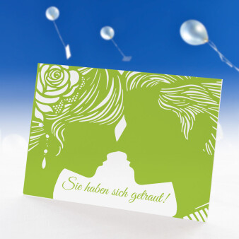 Ballonflugkarte Hochzeit Liebespaar grün mit Namen & Adresse