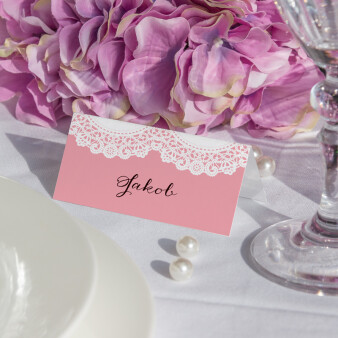 Tischkarte Hochzeit Vintagezauber rosa inkl. Namensdruck