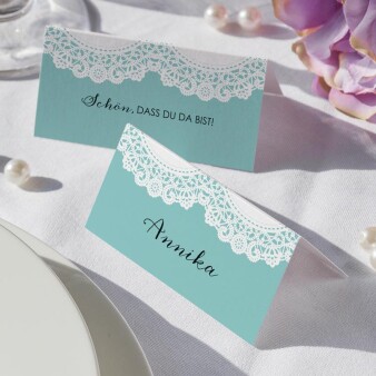 Tischkarte Hochzeit Vintagezauber hellblau inkl. Namensdruck