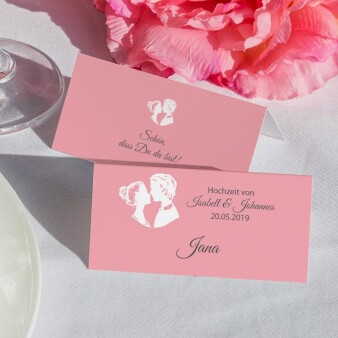 Tischkarte Hochzeit Liebespaar rosa inkl. Namensdruck