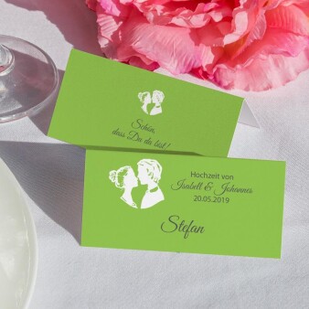 Tischkarte Hochzeit Liebespaar grün inkl. Namensdruck