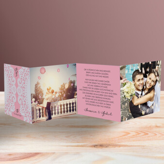 Dankeskarte Hochzeit Vintagezauber rosa