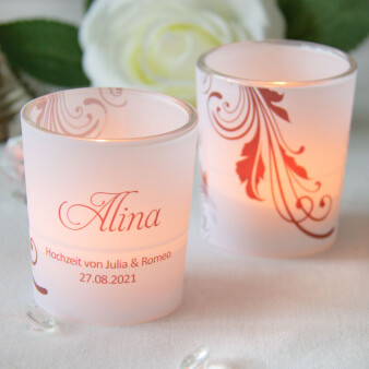 Tischkarte Windlicht Hochzeit Elegance Braun inkl. Personalisierung & Glas