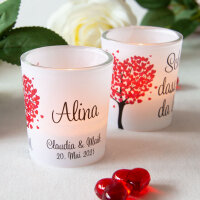 Tischkarte Windlicht Herzbaum rot inkl. Personalisierung & Glas