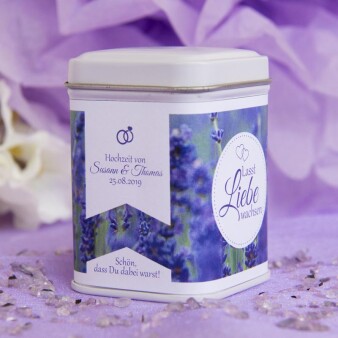 Teedose mit Aufkleber Lavendelliebe personalisiert