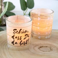 Tischkarte  Windlicht Holz inkl. Glas - "Schön, dass Du da bist!"