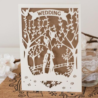 Hochzeitseinladung Lasercut Wedding Kraftpapier