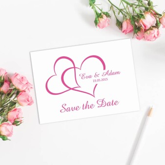 Save the Date Karte Hochzeit "Zwei Herzen" Pink...