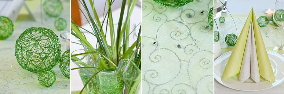 Dekoelemente für die Tischdeko in Grün